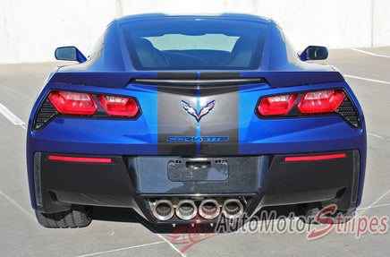2014-2017 Chevy Corvette C7 Rally Racing Stripes Bumper Hood Roof Trunk Vinyl Graphics 3M Stripes Decal Kit - Rear View