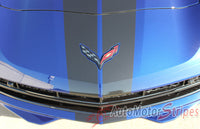 2014-2017 Chevy Corvette C7 Rally Racing Stripes Bumper Hood Roof Trunk Vinyl Graphics 3M Stripes Decal Kit - Hood Closeup View