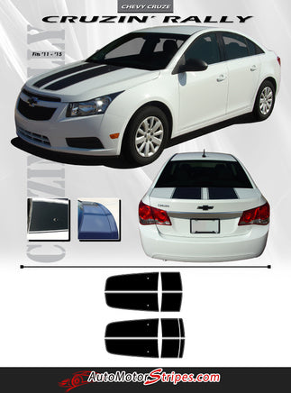 2008-2014 Chevy Cruze Cruzin Rally Racing Stripes Hood and Trunk Vinyl Graphics 3M Kit