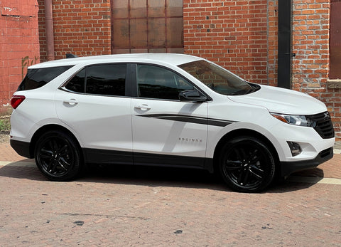 Side View of White Chevy Equinox Apex Side Body Stripes Door Decals 3M Vinyl Graphics Kit