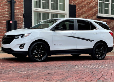 Driver Side View of White Chevy Equinox Meridian Side Body Stripes Door Decals 3M Vinyl Graphics Kit