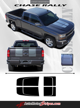 2016-2017 Chevy Silverado 1500 Chase Rally Edition Style Truck Hood Racing Vinyl Graphics 3M Stripes Kit