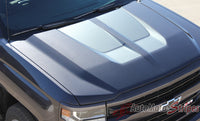 2016-2017 Chevy Silverado 1500 Chase Rally Edition Style Truck Hood Racing Vinyl Graphics - Hood View Charcoal Metallic on Dark Charcoal Paint