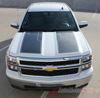 2014-2015 Chevy Silverado 1500 Rally Plus Edition Style Truck Racing Vinyl Graphics - Front Hood View Charcoal Metallic on White Paint