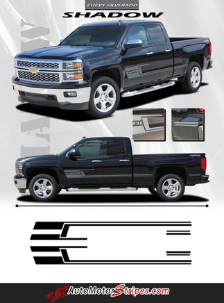 2014-2016 2017 2018 Chevy Silverado Shadow Lower Truck Door Vinyl Graphics Stripes 3M Decal Kit