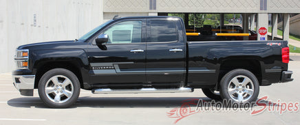 2014-2017 Chevy Silverado Shadow Lower Truck Door Vinyl Graphics - Driver Side View Charcoal Metallic on Black Paint