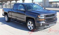 2016 Chevy Silverado 1500 Lateral Spikes Double Hood Spear Hood Accent Vinyl Graphics - Close Up View Charcoal Metallic on Charcoal Paint