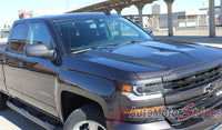 2016 Chevy Silverado 1500 Lateral Spikes Double Hood Spear Hood Accent Vinyl Graphics - Close Up View Charcoal Metallic on Charcoal Paint