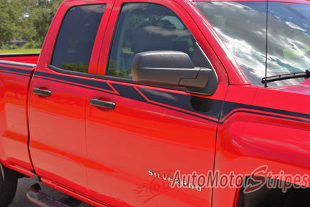 2014-2017 Chevy Silverado Accelerator Special Edition Rally Truck Upper Body Accent Stripes Side Door Vinyl Graphics Package - Close View