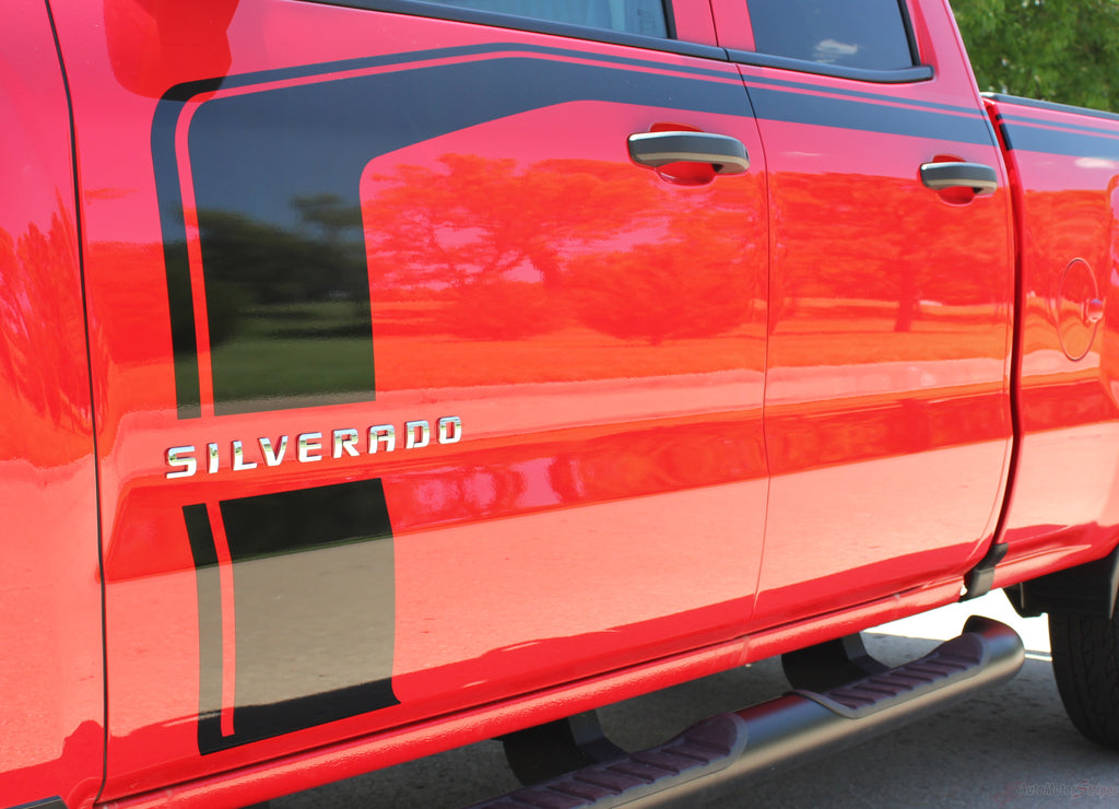 2016-2018 Chevy Silverado Flow Special Edition Rally Style Truck Hood Racing Stripes Side Door Vinyl Graphics Package