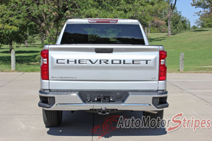 Detailed view of 2019-2026 Chevy Silverado Name Insert Decal Letters for Rear Tailgate 3M Vinyl Graphics Kit