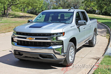 Detailed view of 2019-2026 Chevy Silverado Trail Boss Hood Decal T-BOSS Hood Stripes 3M Vinyl Graphics Kit