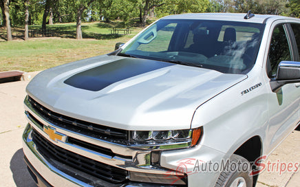 Detailed view of 2019-2026 Chevy Silverado Trail Boss Hood Decal T-BOSS Hood Stripes 3M Vinyl Graphics Kit