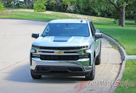 Detailed view of 2019-2026 Chevy Silverado Trail Boss Hood Decal T-BOSS Hood Stripes 3M Vinyl Graphics Kit