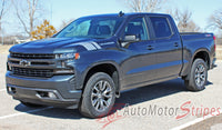 Detailed view of 2019-2026 Chevy Silverado Fender Stripes Hood Decals 1500 HASH MARKS Stripe 3M Vinyl Graphics Kit