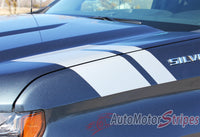 Detailed view of 2019-2026 Chevy Silverado Fender Stripes Hood Decals 1500 HASH MARKS Stripe 3M Vinyl Graphics Kit