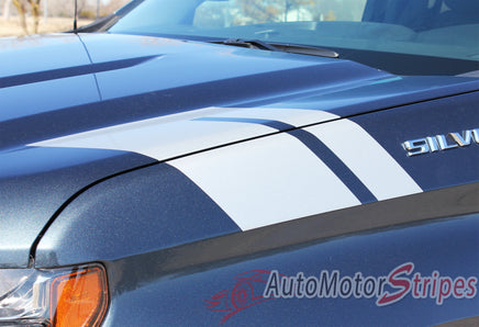 Detailed view of 2019-2026 Chevy Silverado Fender Stripes Hood Decals 1500 HASH MARKS Stripe 3M Vinyl Graphics Kit