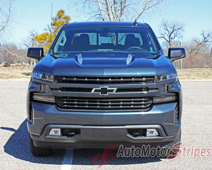 Detailed view of 2019-2026 Chevy Silverado Hood Spear Stripes Hood Spike Decals 1500 HOOD SPIKES 3M Vinyl Graphics Kit