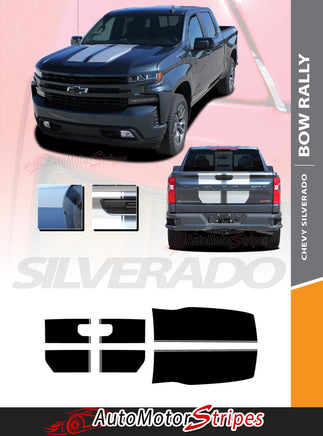 Detailed view of 2019-2026 Chevy Silverado Hood Stripes Hood and Tailgate Decal BOW RALLY Stripes 3M Vinyl Graphics Kit
