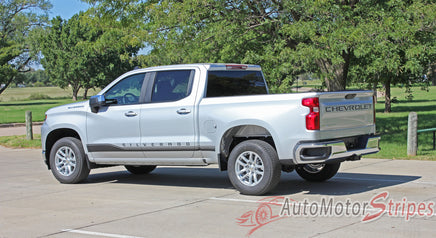 Detailed view of 2019-2026 Chevy Silverado Stripes ROCKER ONE Decals Lower Door Rocker Panel 3M Vinyl Graphics Kit