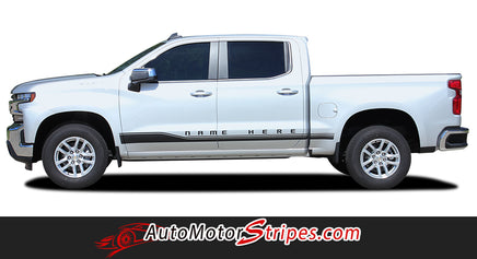 Detailed view of 2019-2026 Chevy Silverado Stripes ROCKER ONE Decals Lower Door Rocker Panel 3M Vinyl Graphics Kit