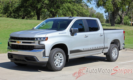 Detailed view of 2019-2026 Chevy Silverado Stripes ROCKER ONE Decals Lower Door Rocker Panel 3M Vinyl Graphics Kit