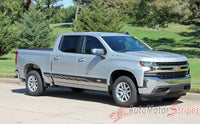 Detailed view of 2019-2026 Chevy Silverado Stripes ROCKER TWO Decals Lower Door Rocker Panel 3M Vinyl Graphics Kit