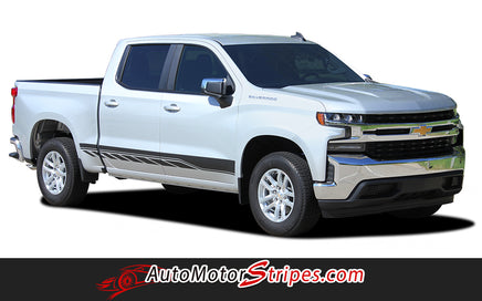 Detailed view of 2019-2026 Chevy Silverado Stripes ROCKER TWO Decals Lower Door Rocker Panel 3M Vinyl Graphics Kit