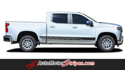 Detailed view of 2019-2026 Chevy Silverado Stripes ROCKER TWO Decals Lower Door Rocker Panel 3M Vinyl Graphics Kit