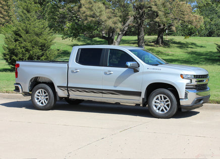 Detailed view of 2019-2026 Chevy Silverado Stripes ROCKER TWO Decals Lower Door Rocker Panel 3M Vinyl Graphics Kit