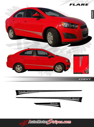 2012-2016 Chevy Sonic Flare Hood Graphics and Side Lower Rocker Panel Vinyl Accent 3M Stripes Kit