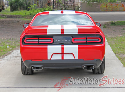 Detailed view of 2015-2023 2023 Dodge Challenger SRT RT Hellcat Rally Racing Stripes Dual Hood Vinyl Graphics 3M Decals Kit