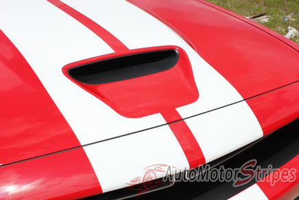 Detailed view of 2015-2023 2023 Dodge Challenger SRT RT Hellcat Rally Racing Stripes Dual Hood Vinyl Graphics 3M Decals Kit
