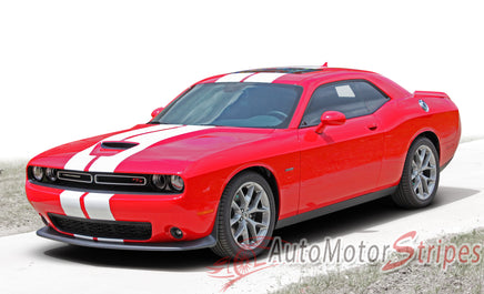 Detailed view of 2015-2023 2023 Dodge Challenger SRT RT Hellcat Rally Racing Stripes Dual Hood Vinyl Graphics 3M Decals Kit