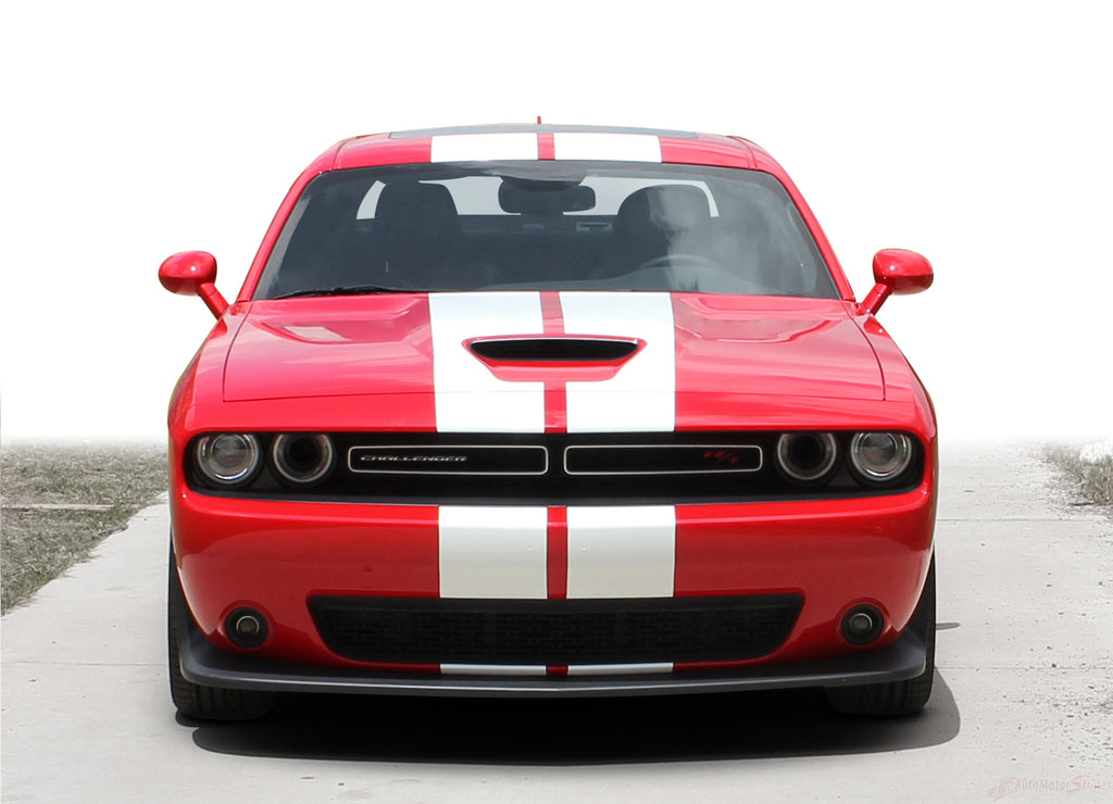2015-2023 Dodge Challenger SRT RT Hellcat Rally Racing Stripes Dual Hood Vinyl Graphics 3M Decals Kit