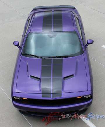 2008-2021 2022 2023 Dodge Challenger Pulse Rally Racing Stripes Strobe Style 10 inch Vinyl Graphics Striping Decal Kit