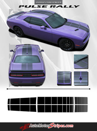 2008-2021 2022 2023 Blacktop Dodge Challenger Pulse Rally Racing Stripes Strobe Style 10 inch Vinyl Graphics Striping Decal Package
