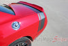 Detailed view of 2011-2023 Dodge Challenger Tailband Factory Mopar Style Bumblebee Scat Pack Rear Trunk Quarter Panel Vinyl Graphics - Red Challenger with Charcoal Stripes
