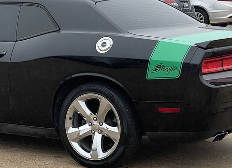 Detailed view of 2011-2023 Dodge Challenger Swinger Tailband Factory Mopar Style Scat Pack Rear Trunk Quarter Panel Vinyl Graphics Stripes Decals