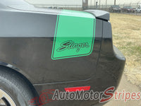 Detailed view of 2011-2023 Dodge Challenger Swinger Tailband Factory Mopar Style Scat Pack Rear Trunk Quarter Panel Vinyl Graphics Stripes Decals