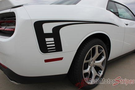 2008-2021 2022 2023 Dodge Challenger Cuda Strobe Rear Sides Only Mopar OEM Factory Style Rear Quarter Panel Rally Vinyl Graphics 3M Stripe Kit - Rear Side View