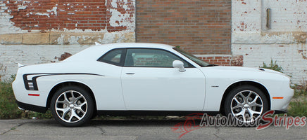 Detailed view of 2008-2023 Dodge Challenger Cuda Strobe Rear Sides Only Mopar OEM Factory Style Rear Quarter Panel Rally Vinyl Graphics 3M Stripe Kit - Passenger Side View