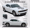Detailed view of 2008-2023 Dodge Challenger Cuda Strobe Combo Mopar OEM Factory Style Rear Quarter Panel and Hood Rally Vinyl Graphics 3M Decals Kit