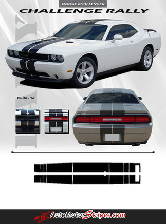 2008-2014 Dodge Challenger Rally Stripes Mopar Factory Rallye Style 10 inch Racing Vinyl Graphics 3M Decals Package