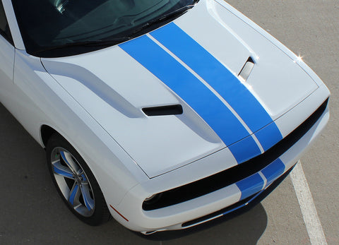 Detailed view of 2015-2023 Dodge Challenger Rally Stripe 15 Mopar Factory OEM Style 10 inch Dual Racing Vinyl Graphics 3M Decals Package