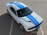 Detailed view of 2015-2023 Dodge Challenger Rally Stripe 15 Mopar Factory OEM Style 10 inch Dual Racing Vinyl Graphics - Top Front Full View