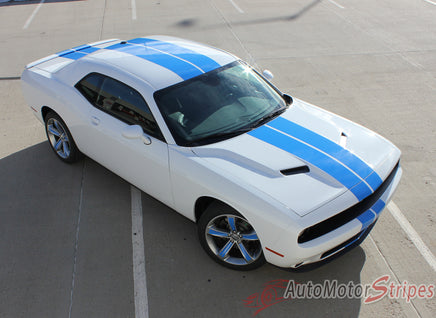 2015 2016 2017 Dodge Challenger Rally Stripe 15 Mopar Factory OEM Style 10 inch Dual Racing Vinyl Graphics - Front Hood View
