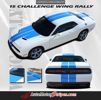 Detailed view of 2015-2023 Dodge Challenger Winged Rally Stripes 15 Mopar Factory Style Wide Hood Racing Vinyl Graphics 3M Decals Package