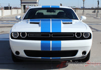 Detailed view of 2015-2023 Dodge Challenger Winged Rally Stripes 15 Mopar Factory Style Wide Hood Racing Vinyl Graphics- Front Hood View