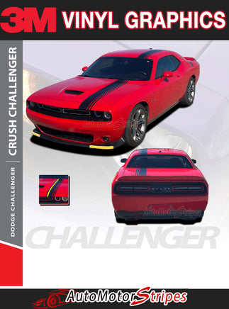 View of 2015-2023 Dodge Challenger Crush Rally Stripe 15 Offset Racing Vinyl Graphics 3M Decals Package